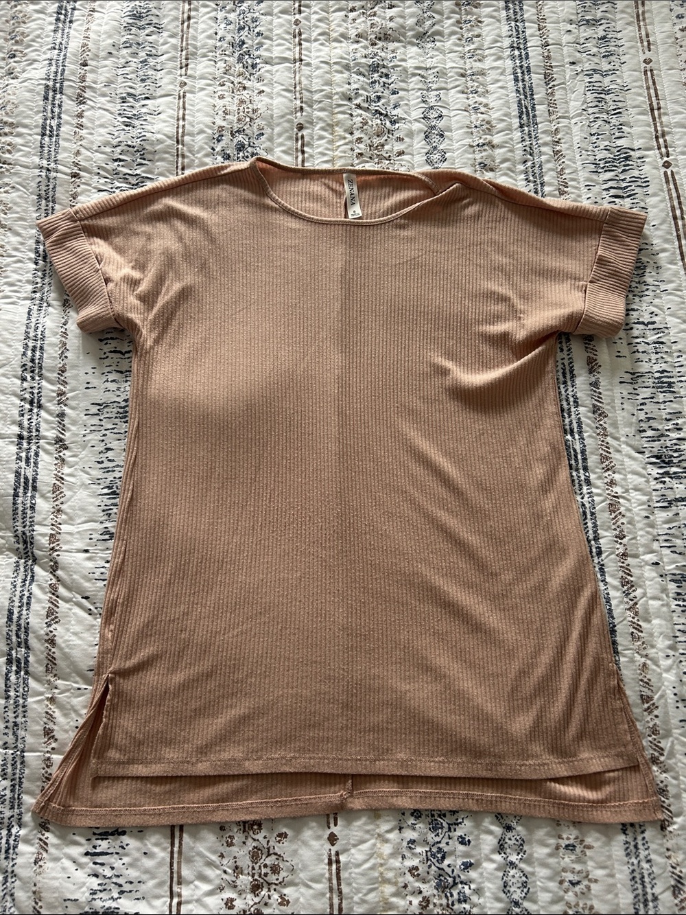 Zenana Outfitters Dusty Rose Ribbed Short Sleeve Tunic